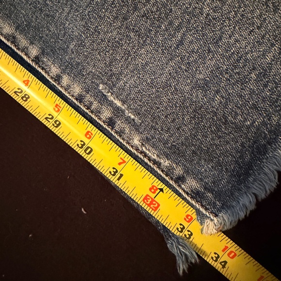 Risen jeans  high rise dark wash Straight Leg Jeans long 33” frayed hem - Picture 12 of 15